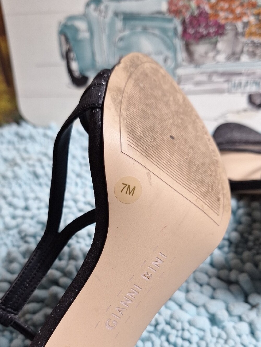 Gianni Bini Black Glitter Strappy T‑Strap Heels - Picture 6 of 8